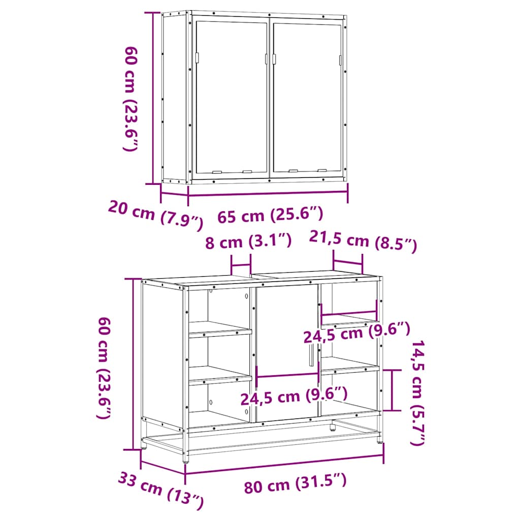 2-tlg. Badmöbel-Set Räuchereiche Holzwerkstoff