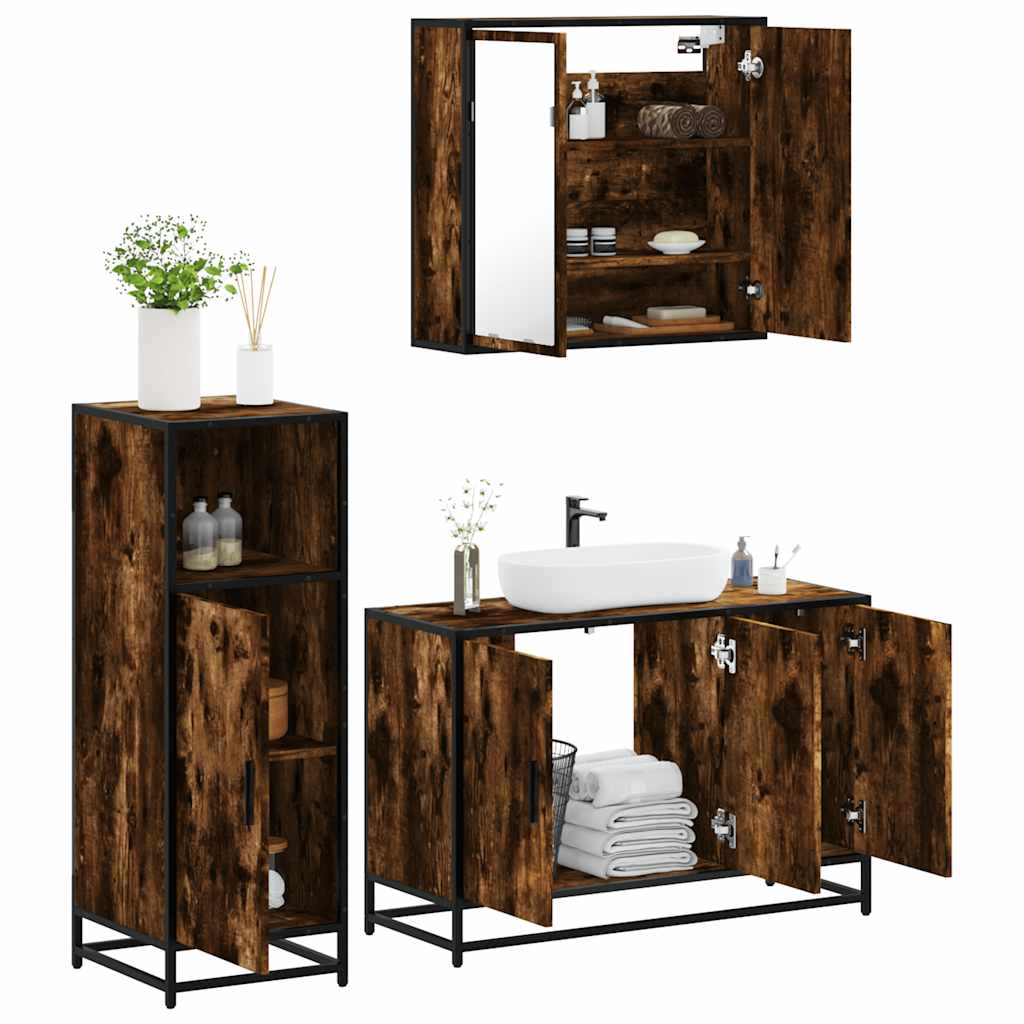 3-tlg. Badmöbel-Set Räuchereiche Holzwerkstoff