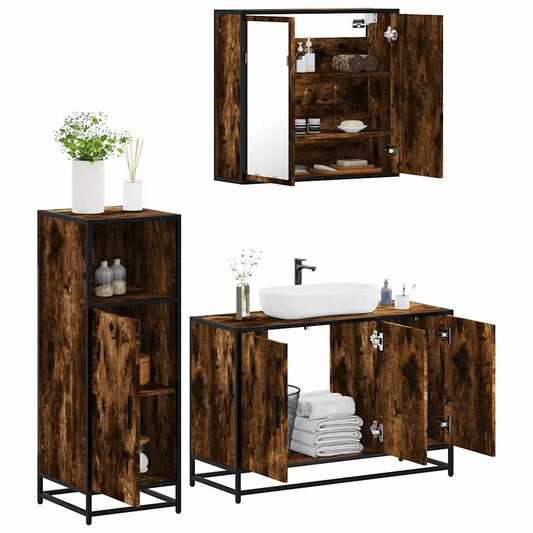 3-tlg. Badmöbel-Set Räuchereiche Holzwerkstoff