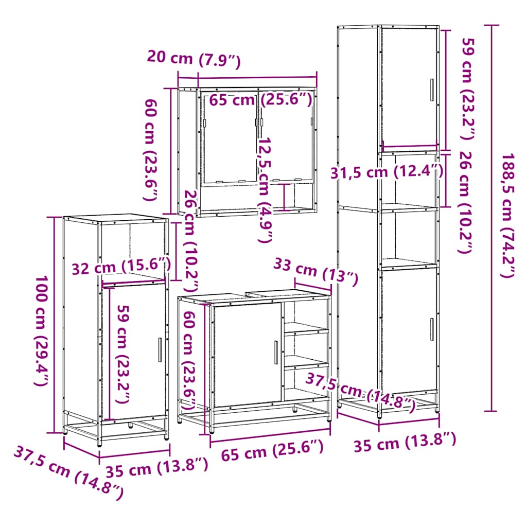 4-tlg. Badmöbel-Set Sonoma-Eiche Holzwerkstoff