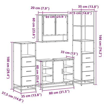 4-tlg. Badmöbel-Set Räuchereiche Holzwerkstoff