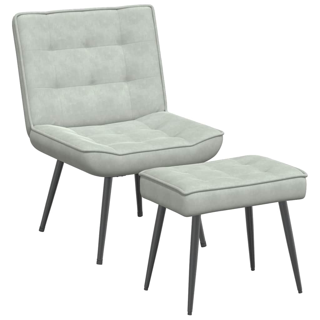 Fauteuil relax avec tabouret en velours gris clair