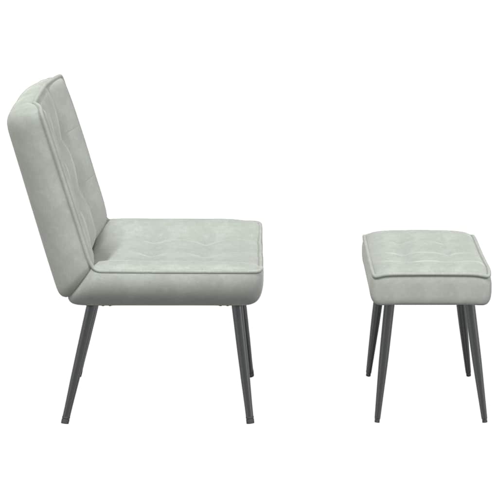 Fauteuil relax avec tabouret en velours gris clair