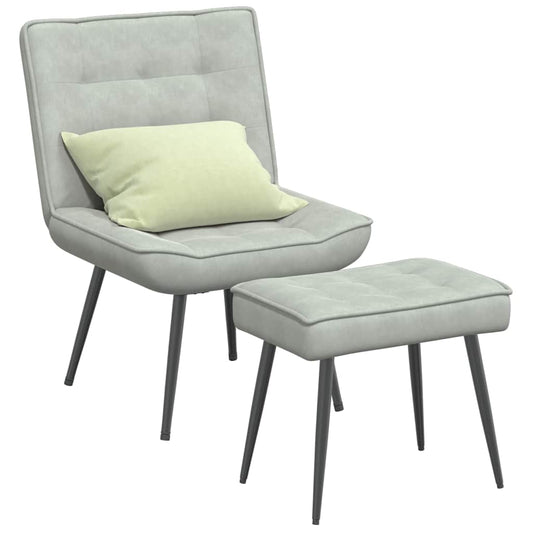 Fauteuil relax avec tabouret en velours gris clair