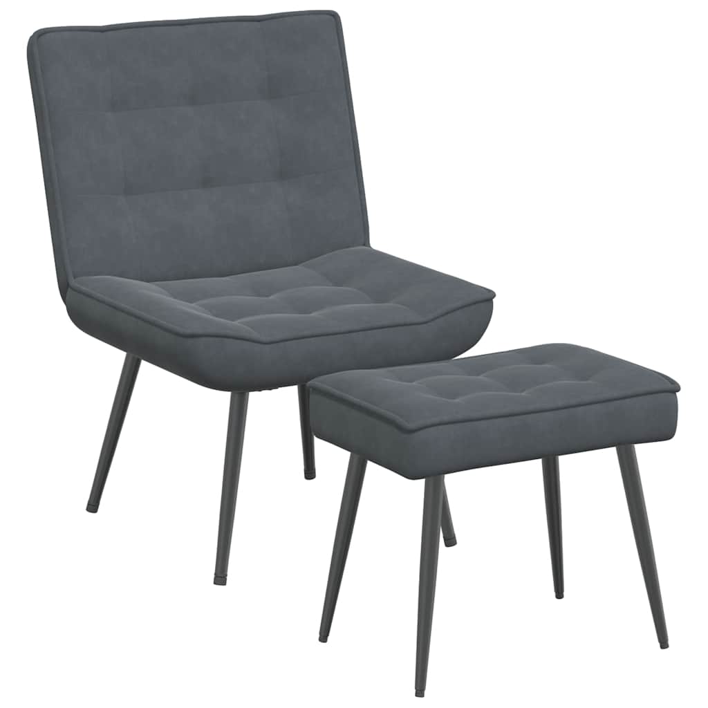 Fauteuil relax avec tabouret en velours gris foncé