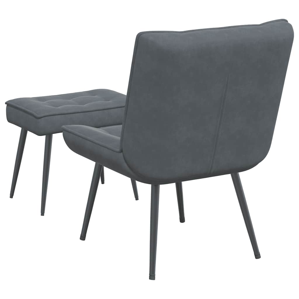 Fauteuil relax avec tabouret en velours gris foncé