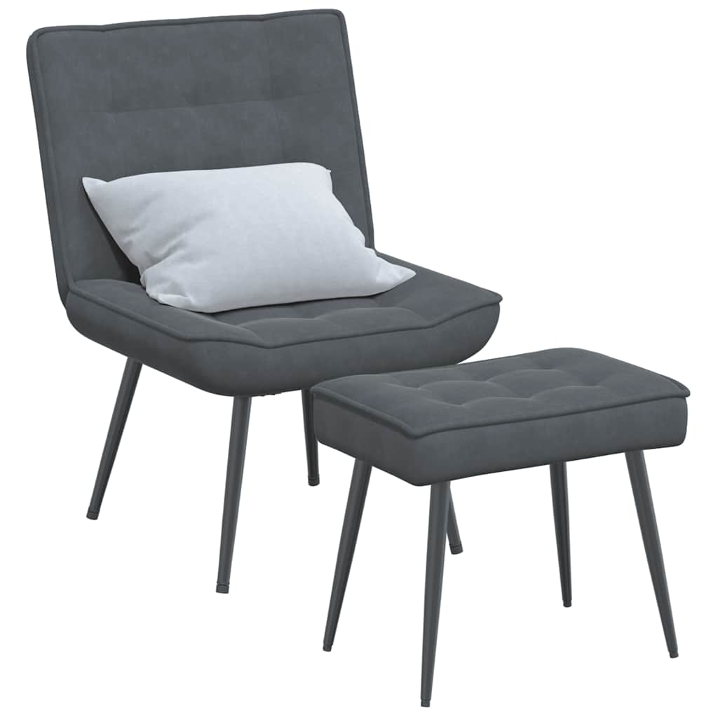 Fauteuil relax avec tabouret en velours gris foncé