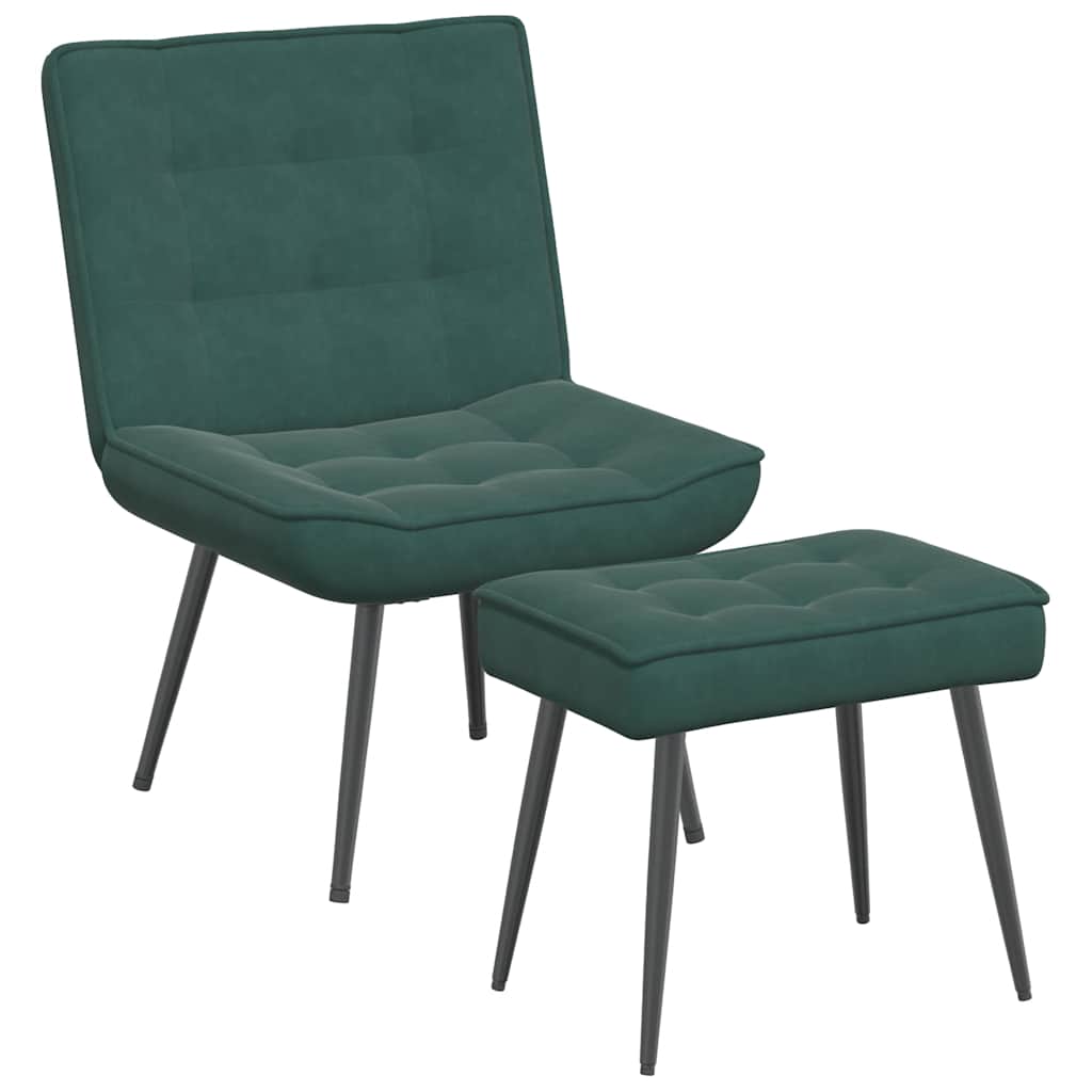 Fauteuil relax avec tabouret en velours vert foncé