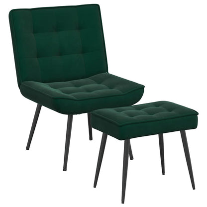 Relaxsessel mit Hocker Dunkelgrün Samt