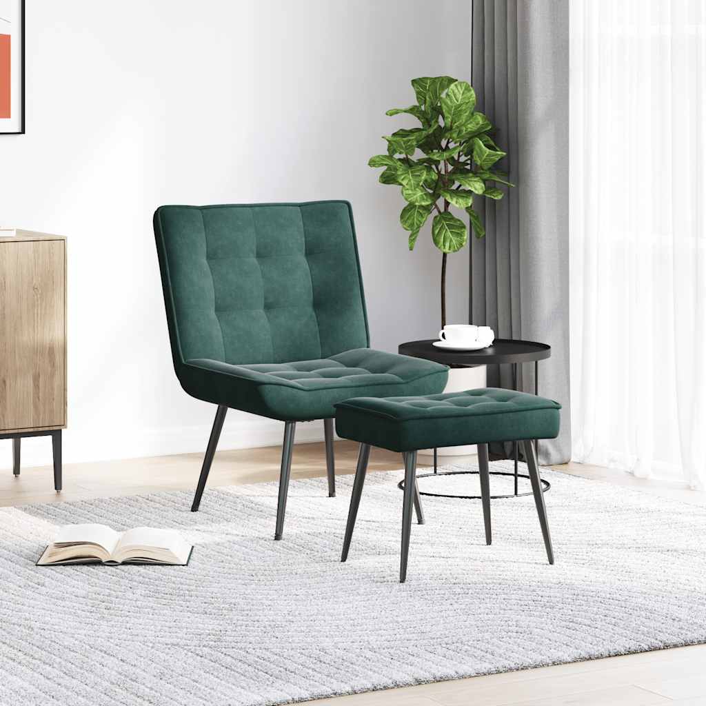Fauteuil relax avec tabouret en velours vert foncé