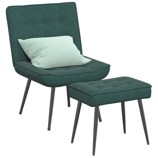 Fauteuil relax avec tabouret en velours vert foncé