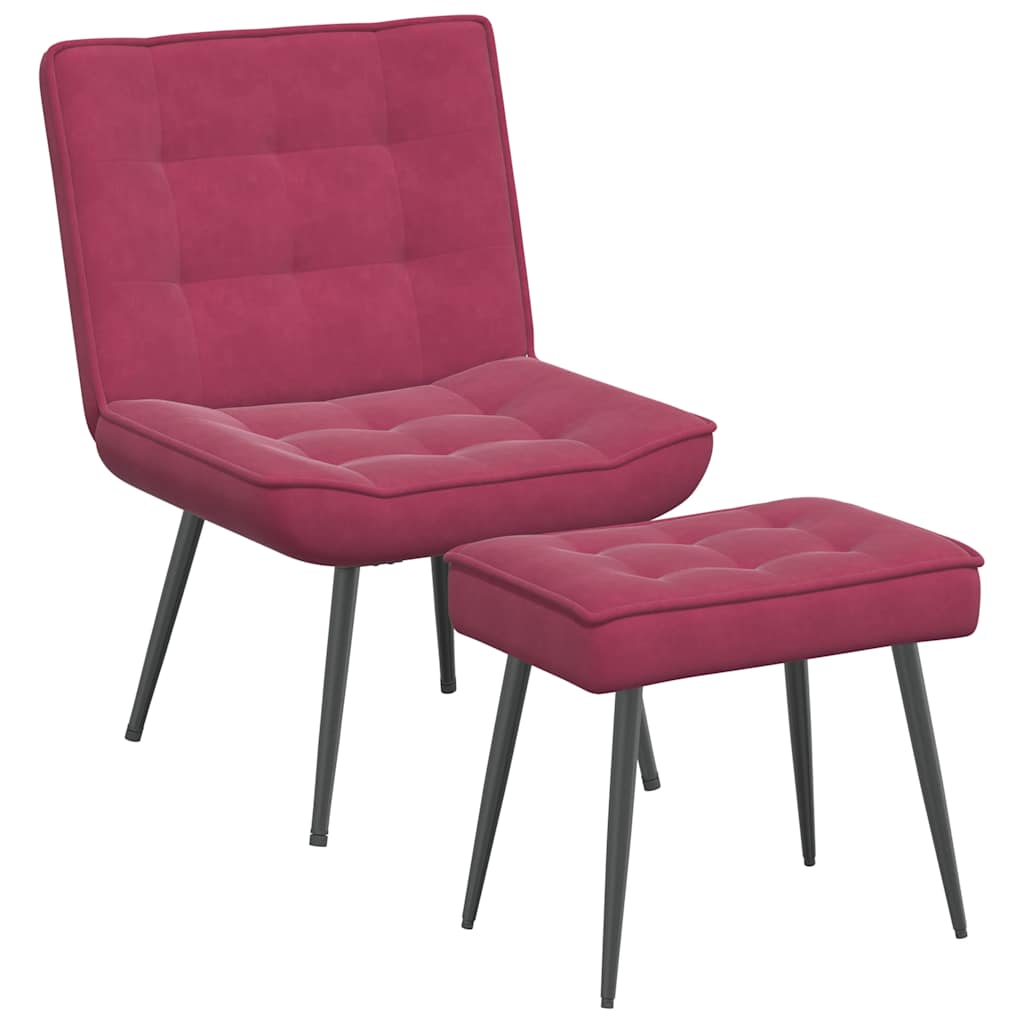 Relaxing chair with stool wine red velvet