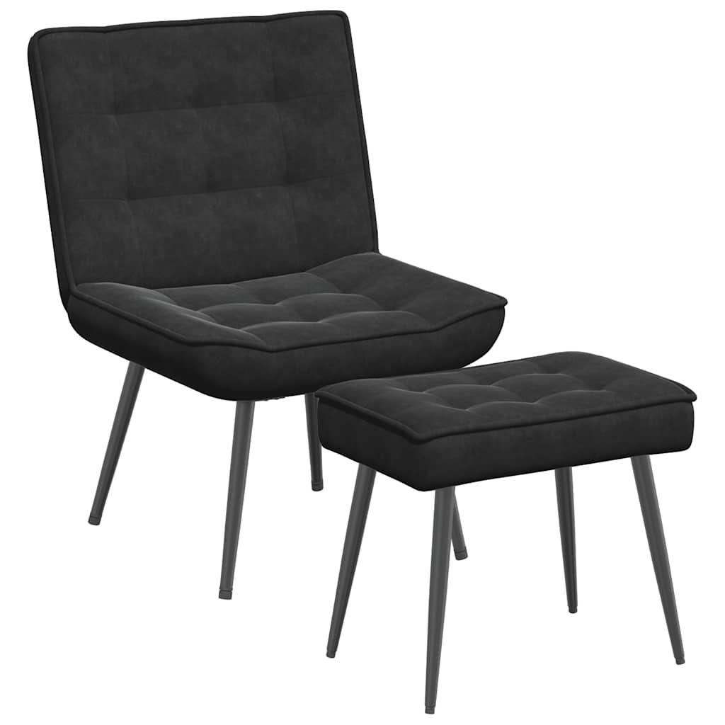 Relaxing chair with stool black velvet