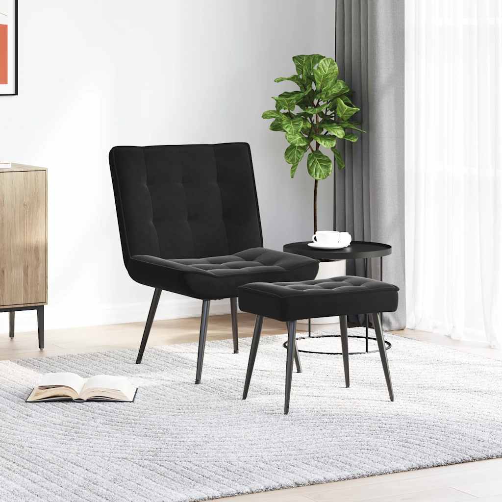 Relaxing chair with stool black velvet