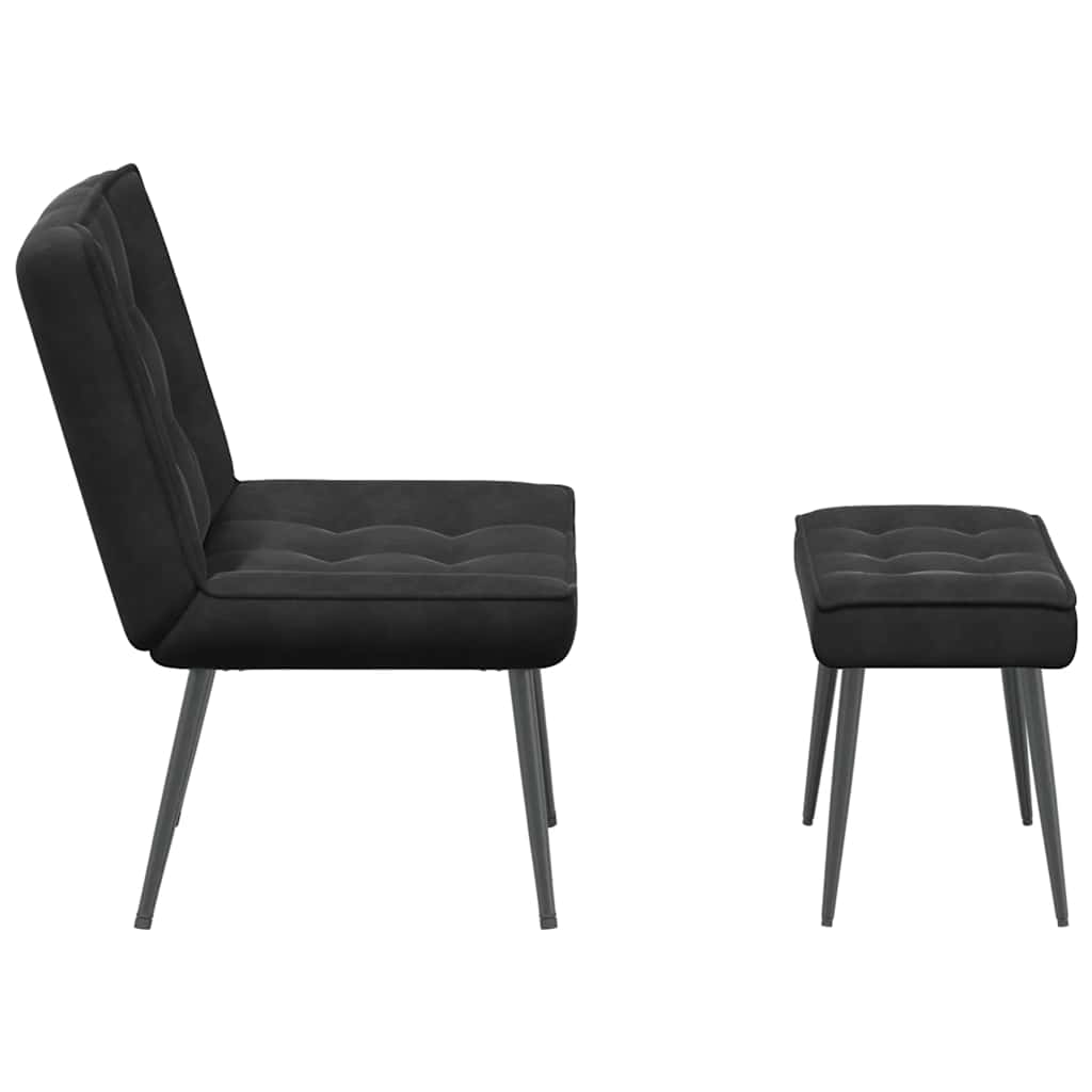 Relaxing chair with stool black velvet
