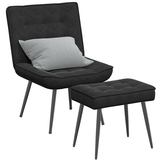 Relaxing chair with stool black velvet