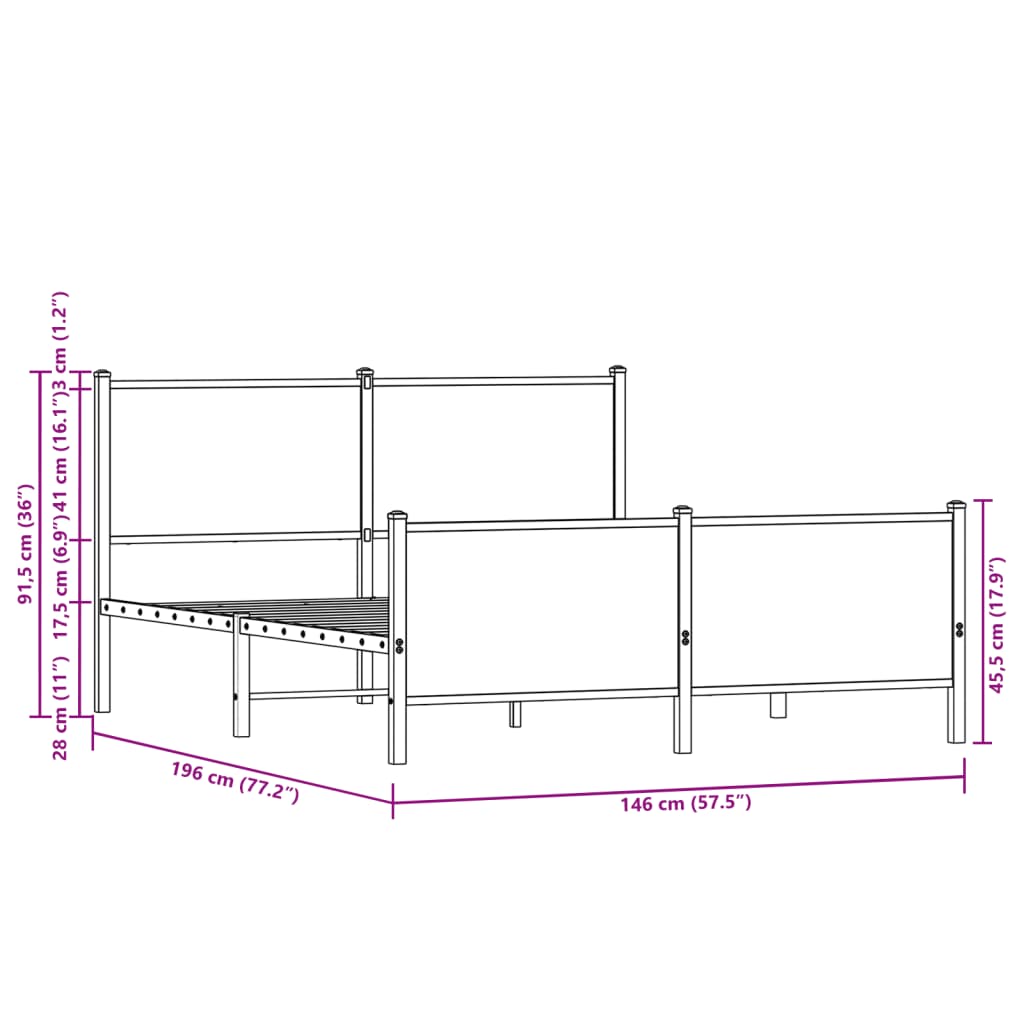 Metallbett ohne Matratze Sonoma-Eiche 140x190 cm