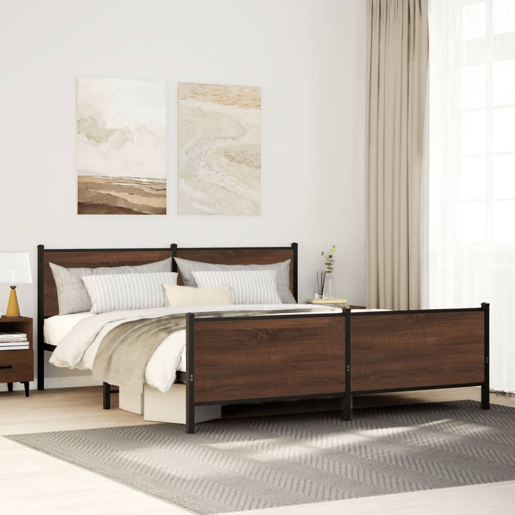 Metallbett ohne Matratze Braun Eichen-Optik 140x190 cm