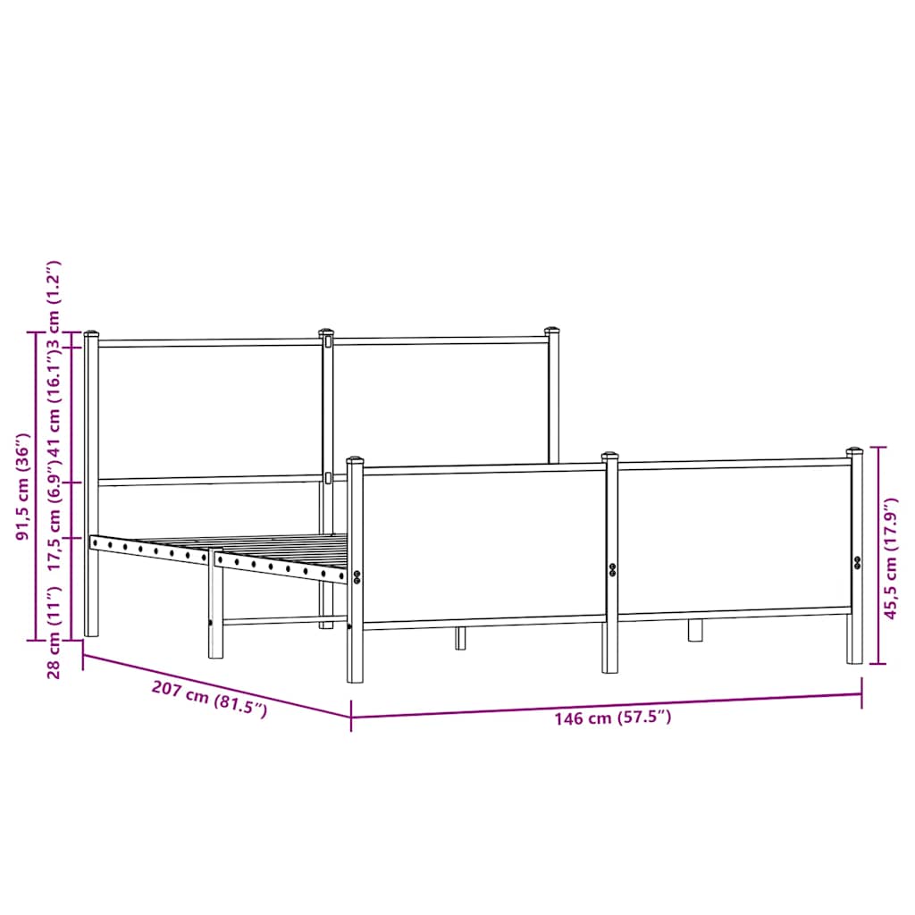 Metallbett ohne Matratze Braun Eichen-Optik 140x200 cm