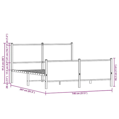 Metallbett ohne Matratze Braun Eichen-Optik 140x200 cm