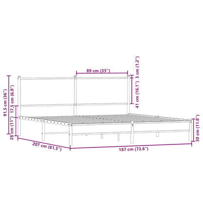Metallbett ohne Matratze Braun Eichen-Optik 180x200 cm