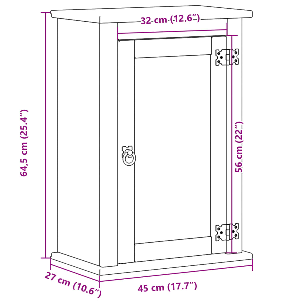 Meuble mural de salle de bain Corona 45x27x64,5 cm en bois de pin massif