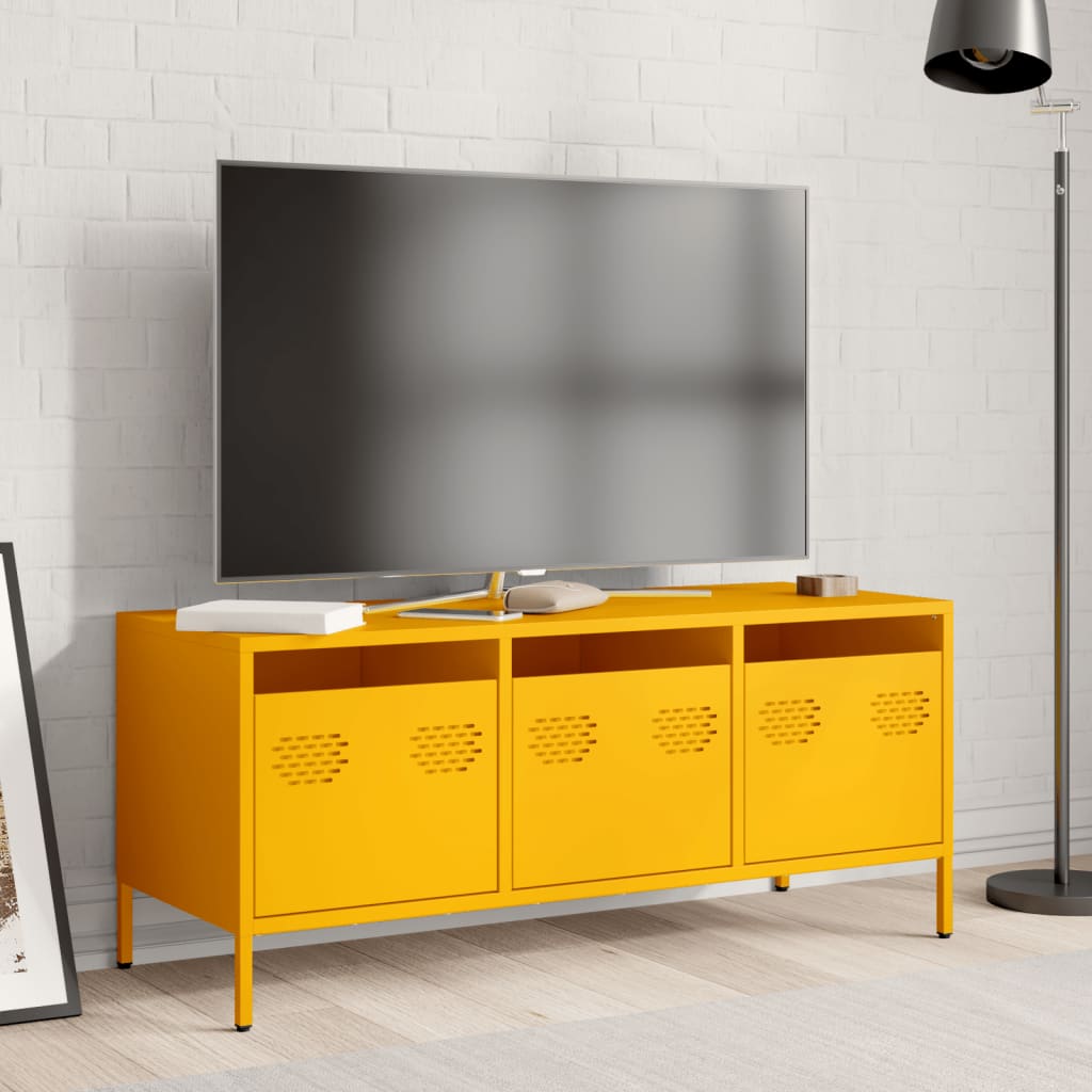 Meuble TV jaune moutarde 101,5x39x43,5 cm Acier laminé à froid