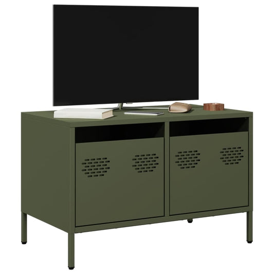Meuble TV vert olive 68x39x43,5 cm Acier laminé à froid