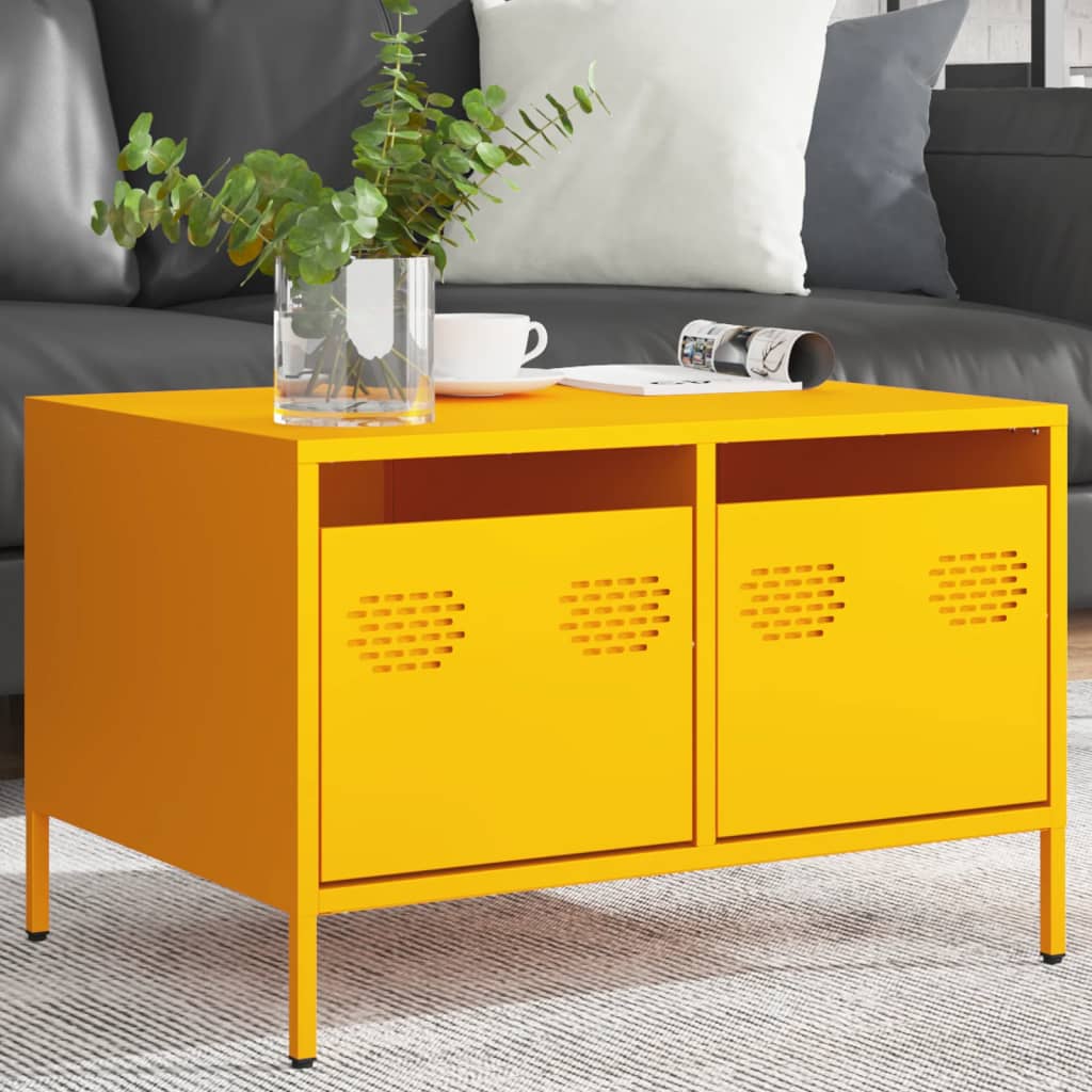 Meuble TV jaune moutarde 68x50x43,5 cm en acier laminé à froid