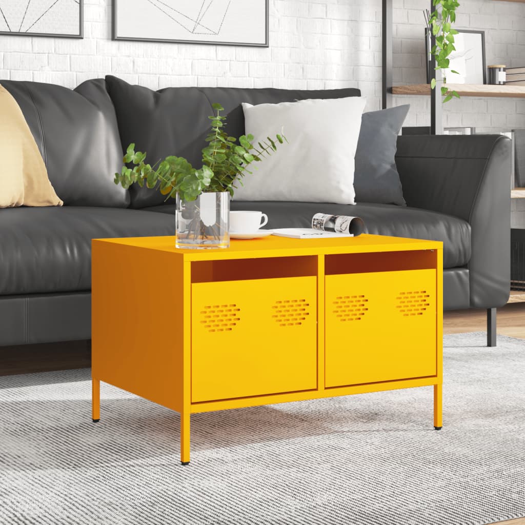 Meuble TV jaune moutarde 68x50x43,5 cm en acier laminé à froid