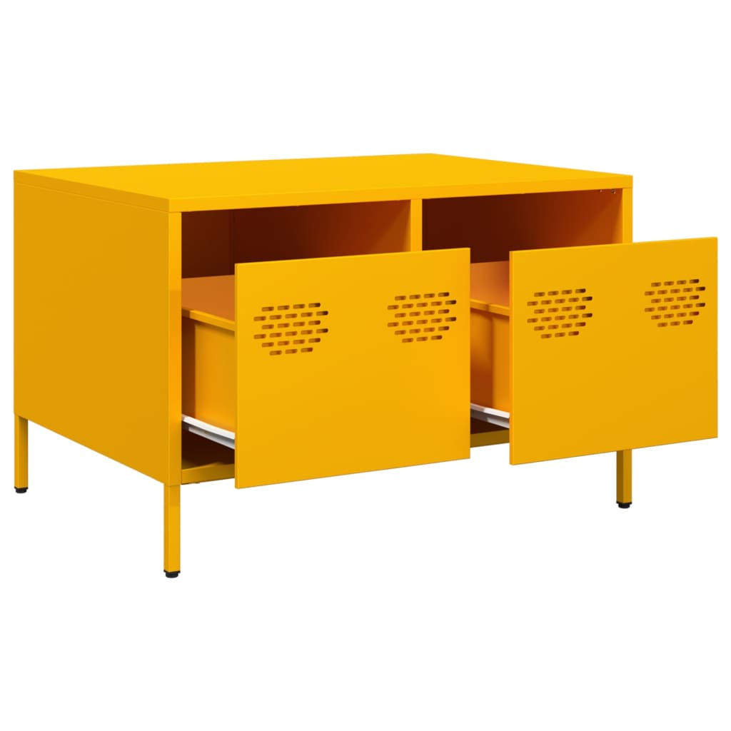 Meuble TV jaune moutarde 68x50x43,5 cm en acier laminé à froid