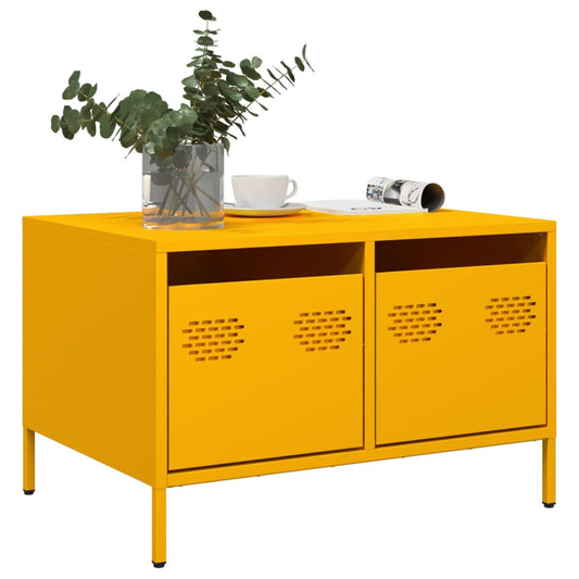 Meuble TV jaune moutarde 68x50x43,5 cm en acier laminé à froid