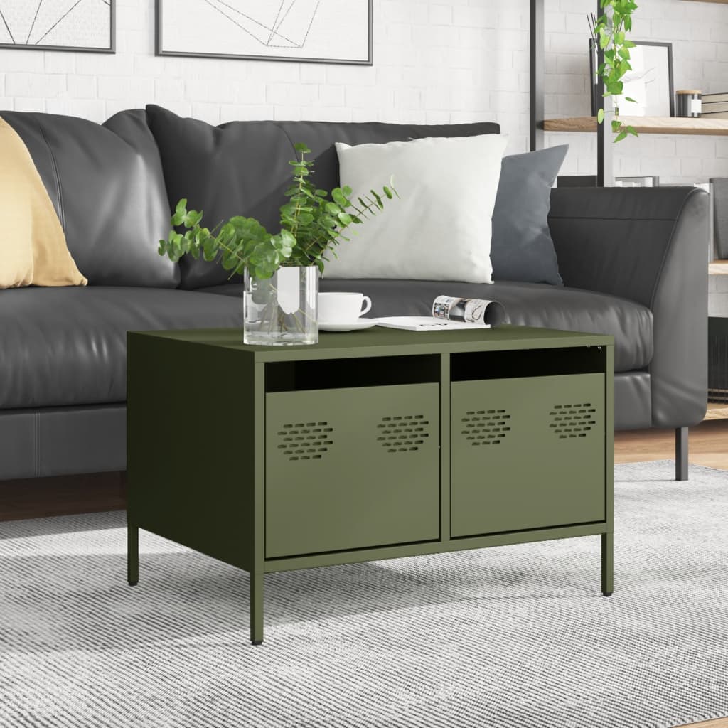 Meuble TV vert olive 68x50x43,5 cm Acier laminé à froid