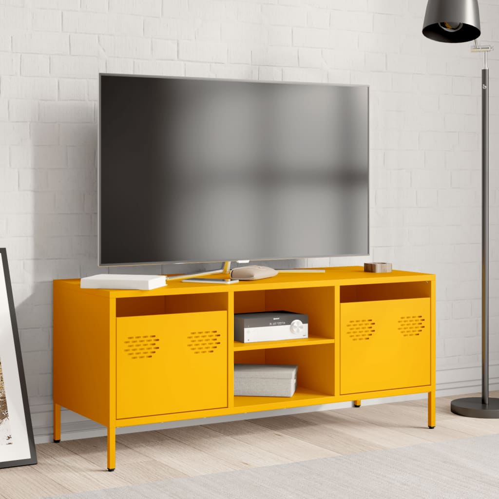 Meuble TV jaune moutarde 101,5x39x43,5 cm Acier laminé à froid