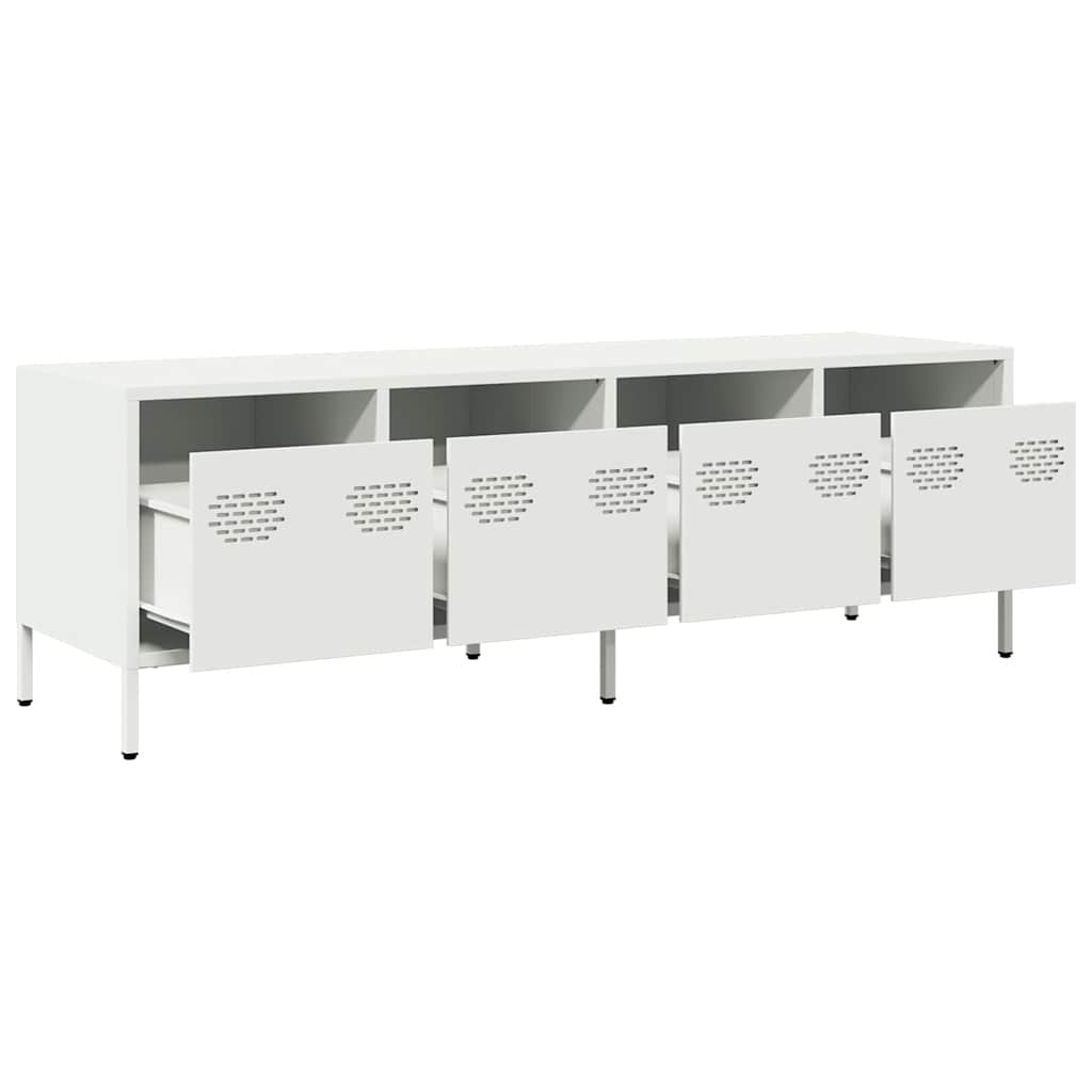 Meuble TV blanc 135x39x43,5 cm en acier laminé à froid