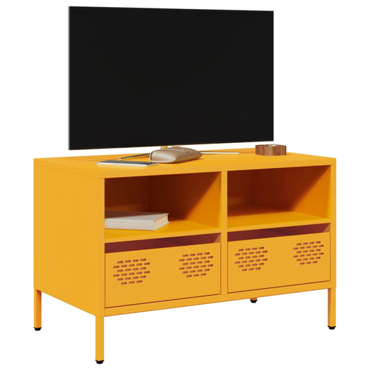 Meuble TV jaune moutarde 68x39x43,5 cm Acier laminé à froid