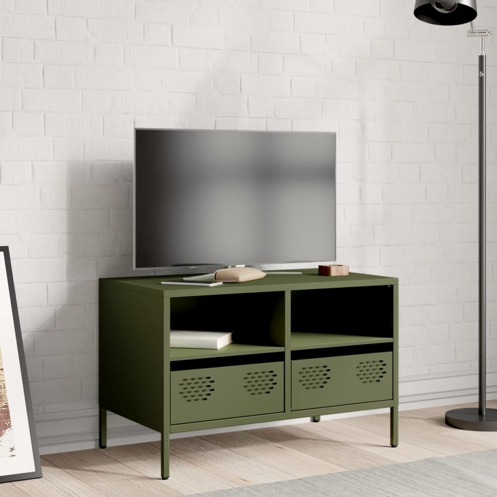 Meuble TV vert olive 68x39x43,5 cm Acier laminé à froid
