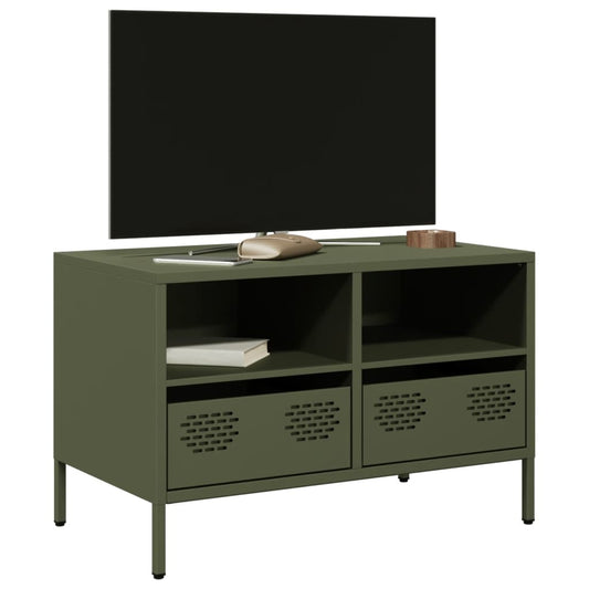 Meuble TV vert olive 68x39x43,5 cm Acier laminé à froid