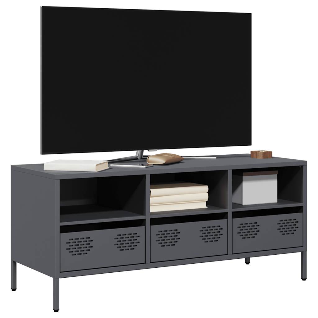 Meuble TV anthracite 101,5x39x43,5 cm acier laminé à froid