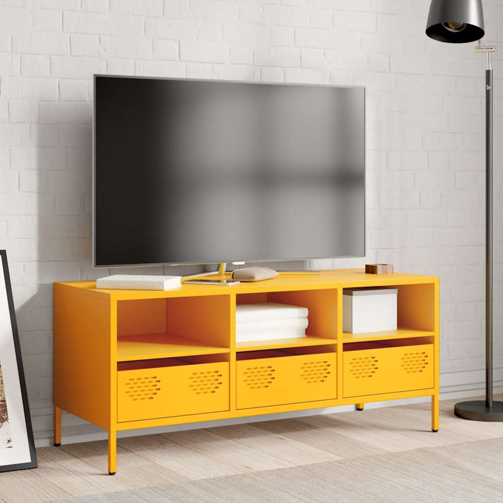 Meuble TV jaune moutarde 101,5x39x43,5 cm Acier laminé à froid