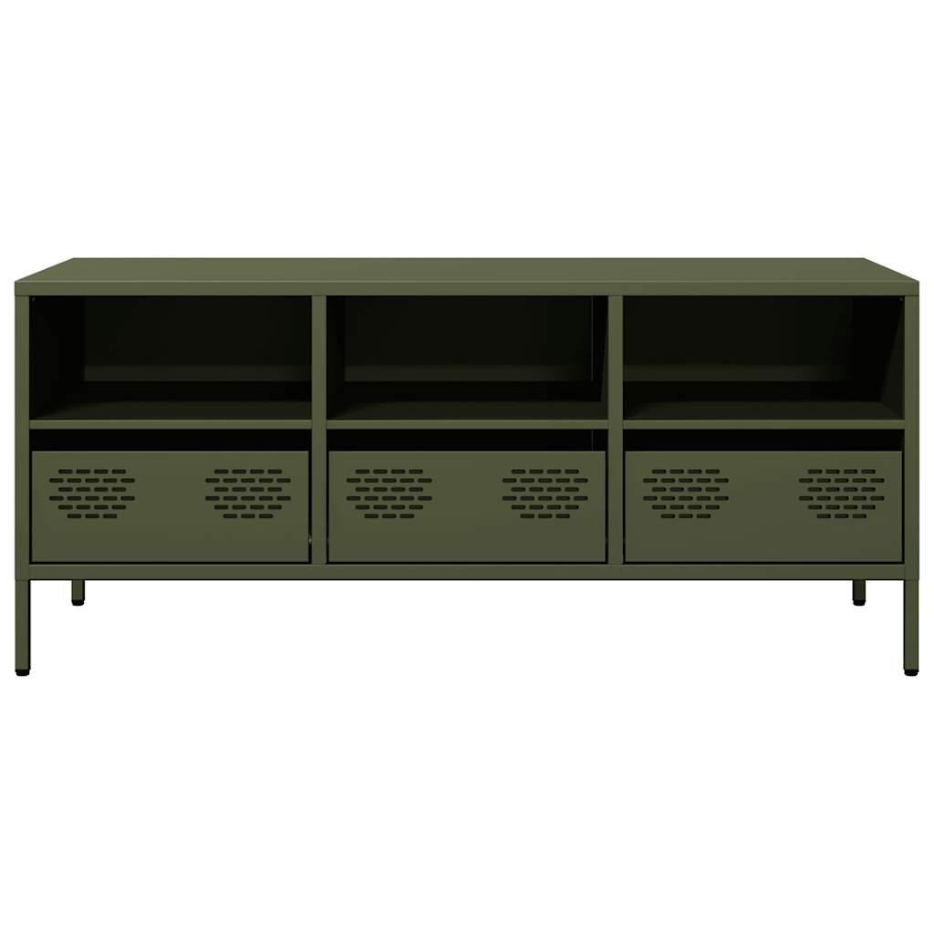 Meuble TV vert olive 101,5x39x43,5 cm acier laminé à froid