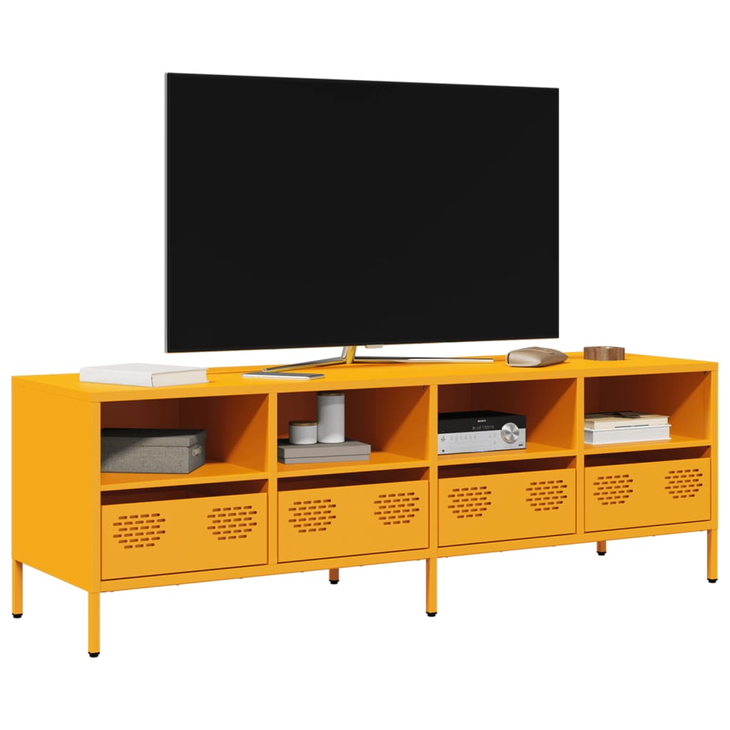 Meuble TV jaune moutarde 135x39x43,5 cm Acier laminé à froid