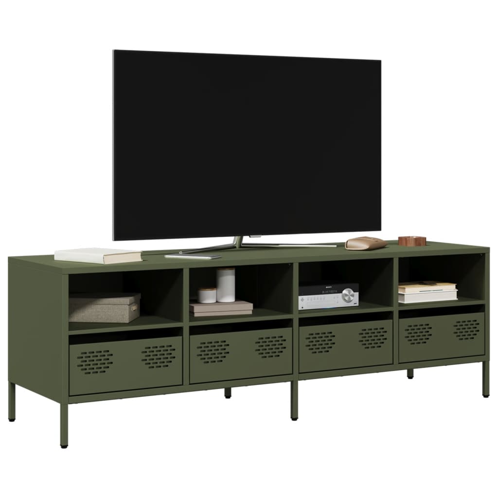 Meuble TV vert olive 135x39x43,5 cm Acier laminé à froid