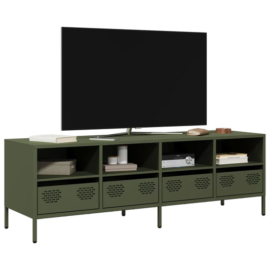 Meuble TV vert olive 135x39x43,5 cm Acier laminé à froid