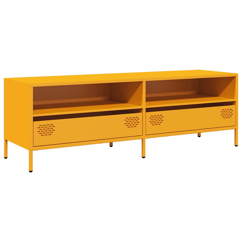 Meuble TV jaune moutarde 135x39x43,5 cm Acier laminé à froid