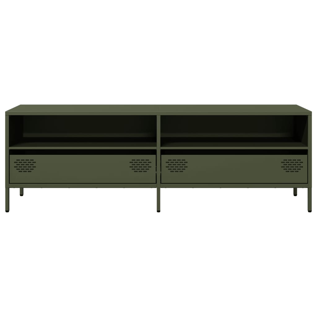 Meuble TV vert olive 135x39x43,5 cm Acier laminé à froid