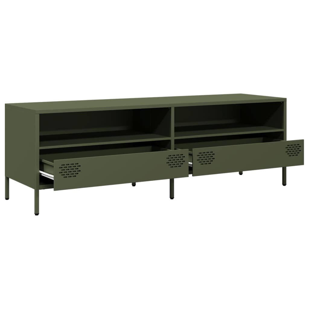 Meuble TV vert olive 135x39x43,5 cm Acier laminé à froid