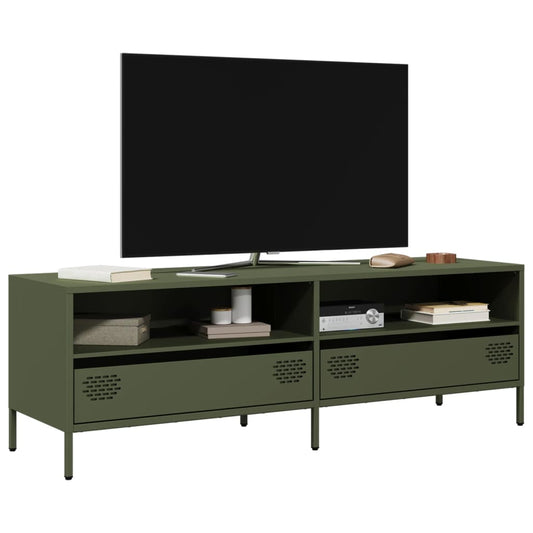 Meuble TV vert olive 135x39x43,5 cm Acier laminé à froid