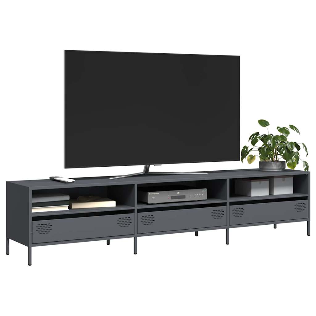 Meuble TV anthracite 202x39x43,5 cm acier laminé à froid