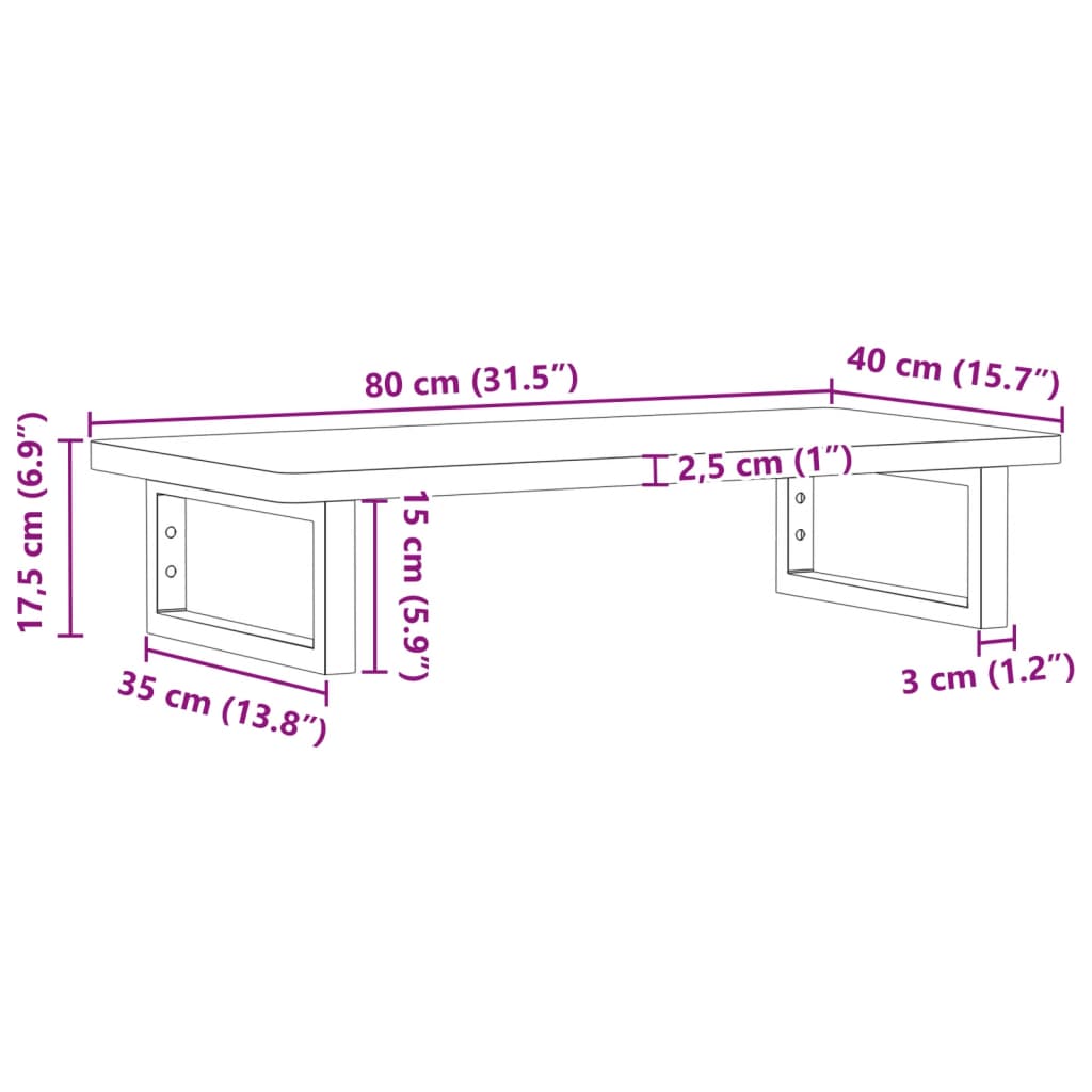 Washbasin shelf wall-mounted steel and solid beech wood